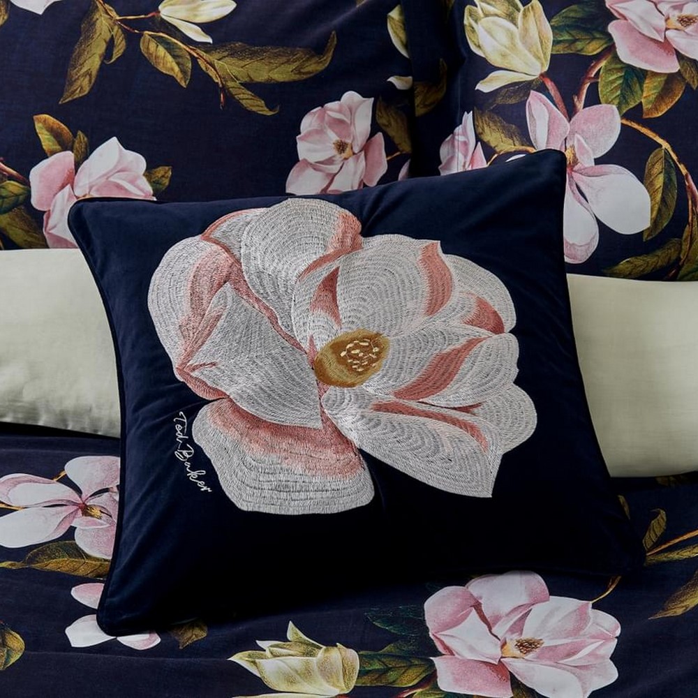 Opal Floral Cotton Velvet Cushion by Ted Baker in Navy Blue